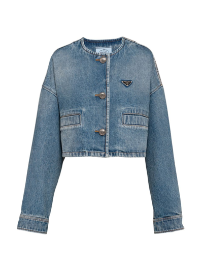 Shop Prada Women's Denim Blouson Jacket In Blue