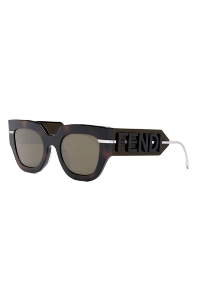 Shop Fendi The Graphy 51mm Geometric Sunglasses In Dark Havana / Brown