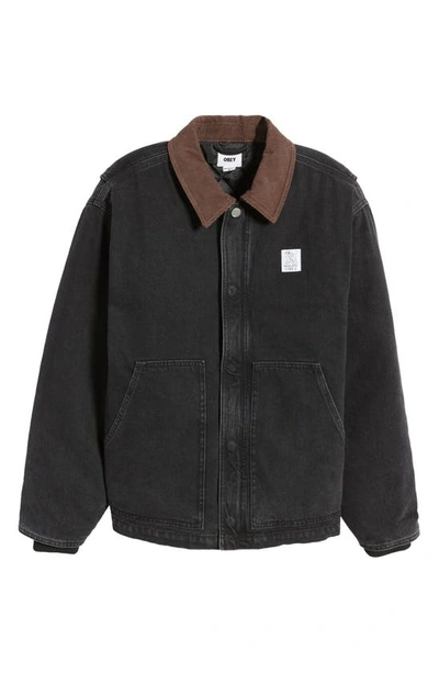 Shop Obey Work Around Denim Jacket In Faded Black