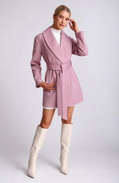 Shop Avec Les Filles Shawl Collar Wool Blend Belted Coat In Light Purple