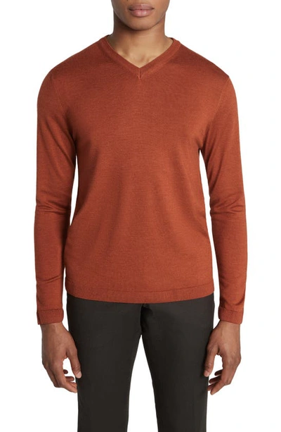 Shop Jack Victor Ramezay Wool Blend V-neck Sweater In Terracotta