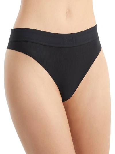 Shop Wolford Beauty Cotton Thong In Jet Black