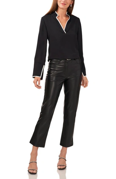 Vince Camuto Contrast Trim Tunic Blouse In Rich Black