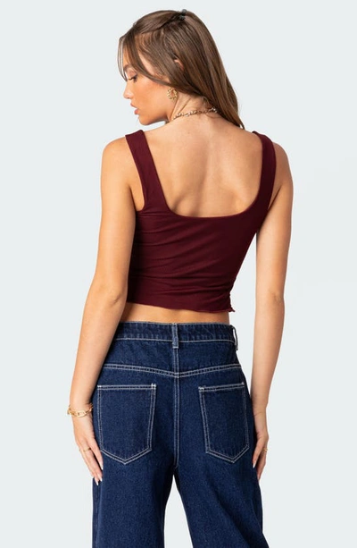 Shop Edikted Aurelia Ruffle Trim Crop Corset Top In Burgundy