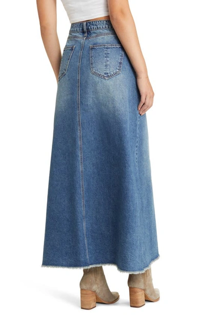 Shop Prosperity Denim Frayed Hem Denim Maxi Skirt In Washed Blue