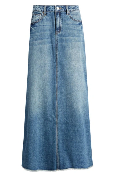 Shop Prosperity Denim Frayed Hem Denim Maxi Skirt In Washed Blue