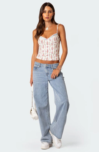 Edikted Indira Floral Lace-up Corset Camisole In Mix