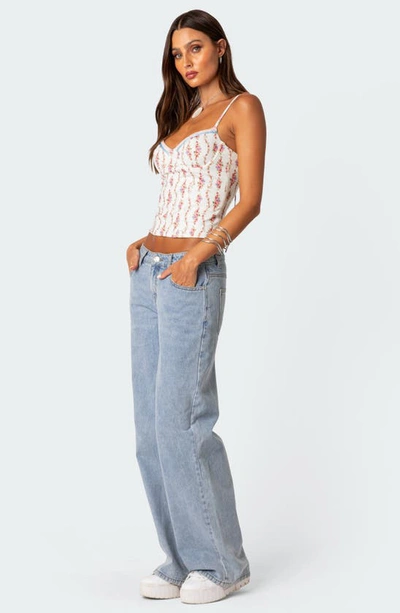 Edikted Indira Floral Lace-up Corset Camisole In Mix
