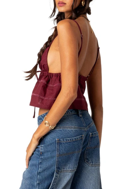 Shop Edikted Candy Tie Front Crop Camisole In Burgundy