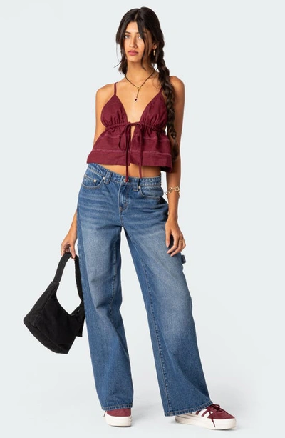 Shop Edikted Candy Tie Front Crop Camisole In Burgundy