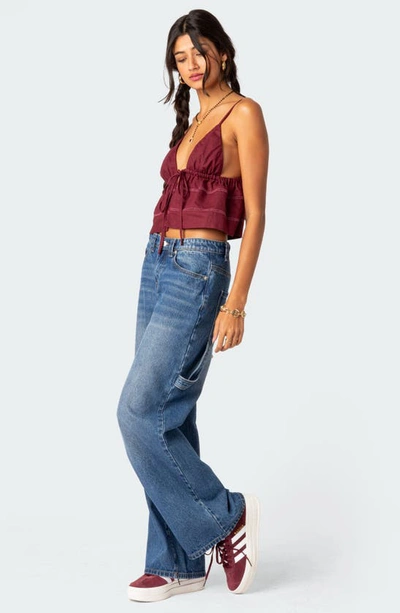 Shop Edikted Candy Tie Front Crop Camisole In Burgundy