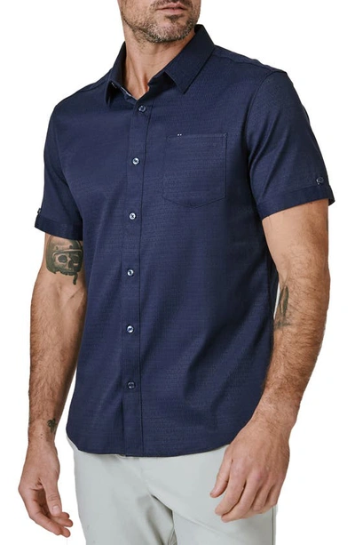 Shop 7 Diamonds Pretzel Logic Stretch Short Sleeve Button-up Shirt In Navy