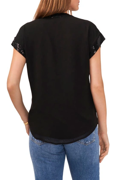 Vince Camuto Sequin Trim Top In Rich Black
