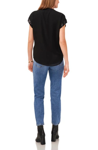 Vince Camuto Sequin Trim Top In Rich Black