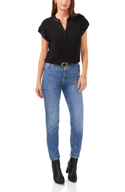 Vince Camuto Sequin Trim Top In Rich Black