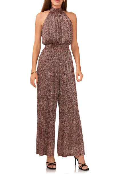 Shop Vince Camuto Metallic Smocked Waist Wide Leg Jumpsuit In Burgundy