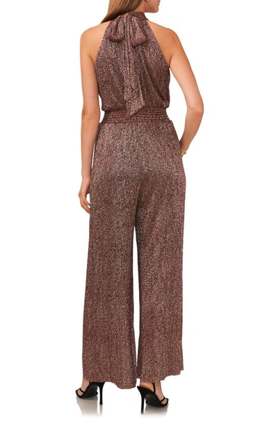 Shop Vince Camuto Metallic Smocked Waist Wide Leg Jumpsuit In Burgundy