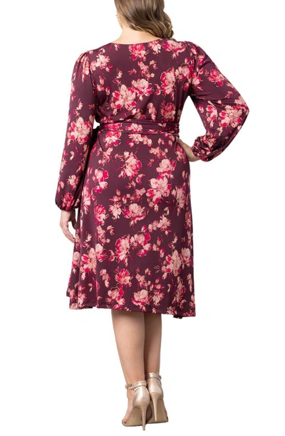 Shop Kiyonna Soicialite Sweetheart Neck Wrap Dress In Shimmering Sangria Blooms