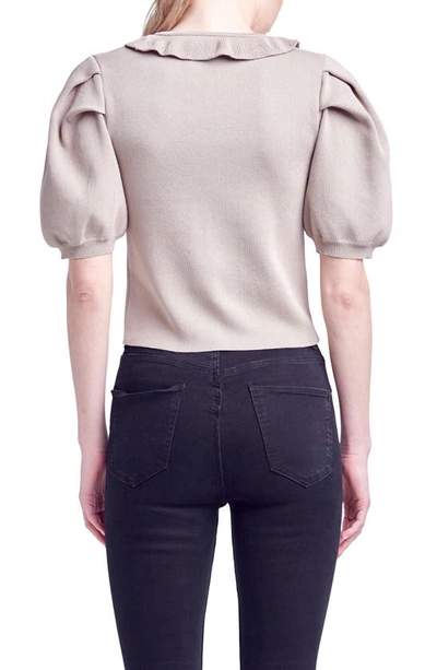 English Factory Ruffle Puff Sleeve Sweater In Taupe