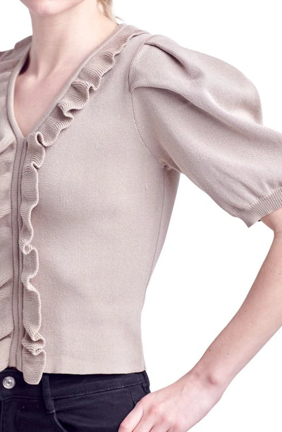 English Factory Ruffle Puff Sleeve Sweater In Taupe