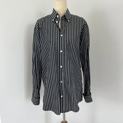 Pre-owned Balenciaga Black And White Striped Shirt With Logo On The Back