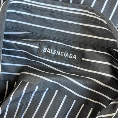 Pre-owned Balenciaga Black And White Striped Shirt With Logo On The Back