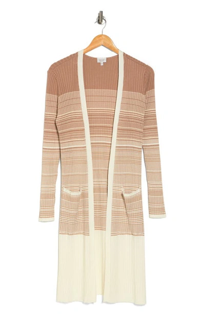 Shop Jaclyn Smith Stripe Open Front Pocket Cardigan In Natural / Sesame Combo