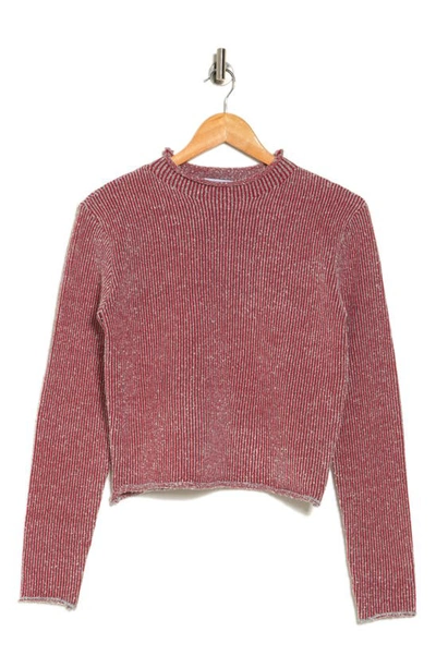 Shop Cotton Emporium Rolled Mock Neck Crop Sweater In Berry
