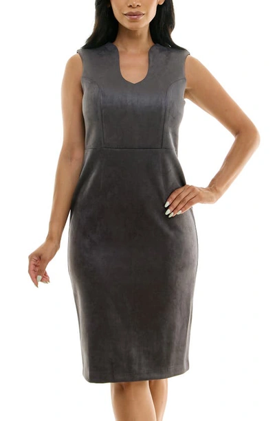 Nina Leonard U-neck Scuba Dress In Charcoal