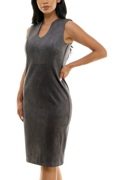 Nina Leonard U-neck Scuba Dress In Charcoal