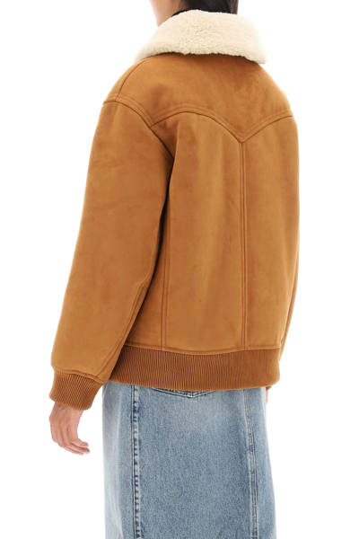 Shop Stand Studio Lillee Eco-shearling Bomber Jacket In Tan Natural White (brown)