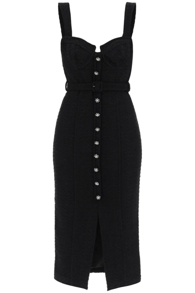Shop Self-portrait Boucle Midi Dress With Jewel Buttons In Black (black)