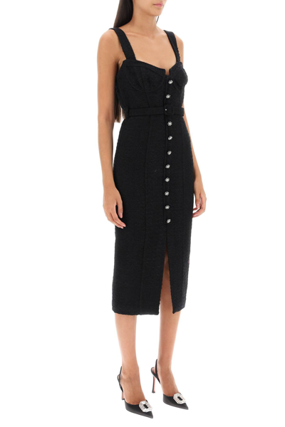 Shop Self-portrait Boucle Midi Dress With Jewel Buttons In Black (black)