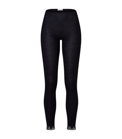 Shop Hanro Woolen Lace Leggings In Black
