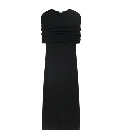 Shop Loewe Cotton Ruched Cape Maxi Dress In Black