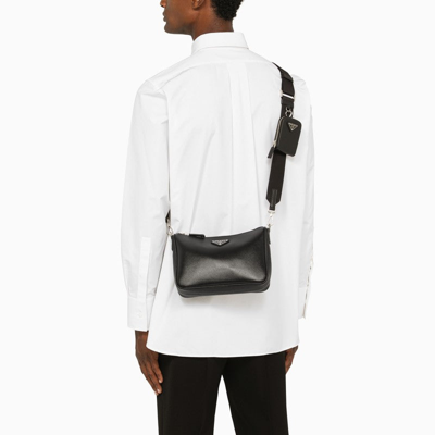 Shop Prada Small Black Saffiano Shoulder Bag Men