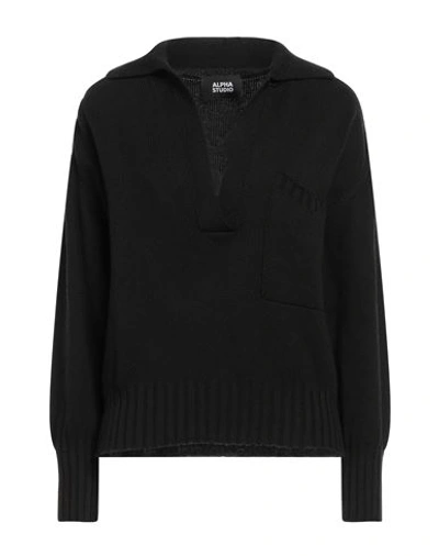 Alpha Studio Woman Sweater Black Size 8 Wool, Polypropylene In Black
