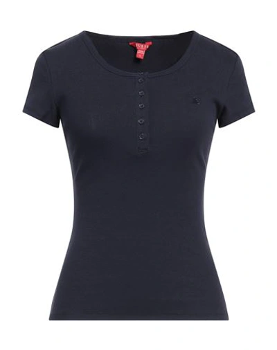 Shop Guess Woman T-shirt Navy Blue Size L Cotton, Elastane