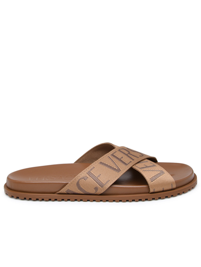 Shop Versace Man Brown Leather Blend Slippers