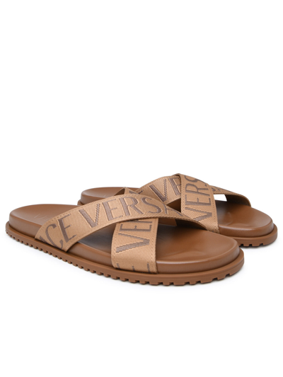 Shop Versace Man Brown Leather Blend Slippers