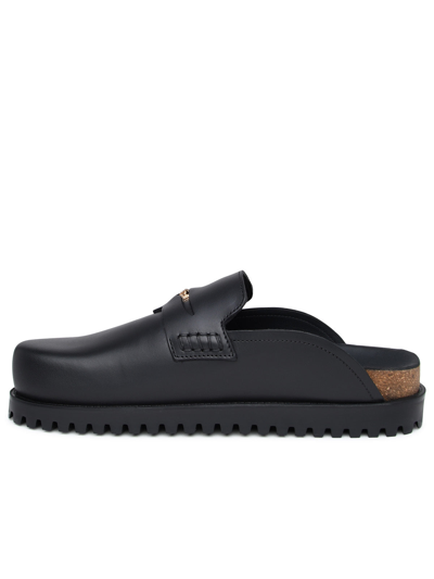 Shop Versace Man  Black Leather Slippers