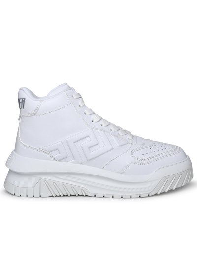 Shop Versace Man  'greca Odissea' High Sneakers In White Calf Leather