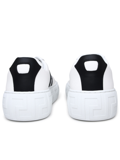 Shop Versace Man  White Leather Greca Sneakers