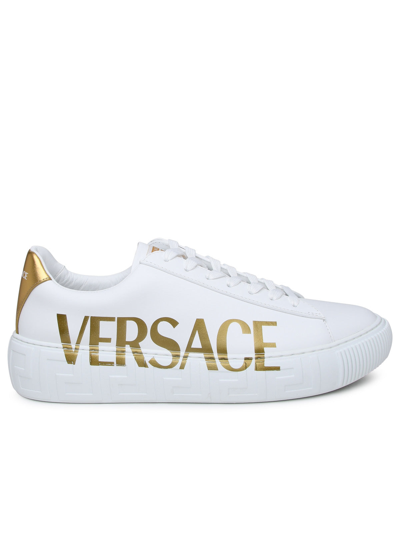 Shop Versace Man White Leather Lacing Sneakers