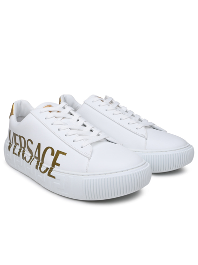 Shop Versace Man White Leather Lacing Sneakers