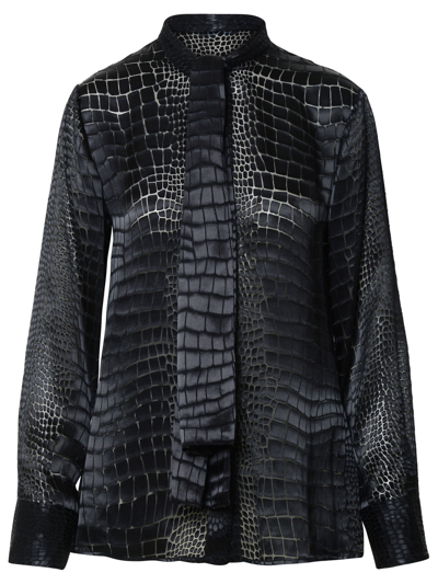 Shop Versace Woman  'croco' Black Silk Blend Shirt