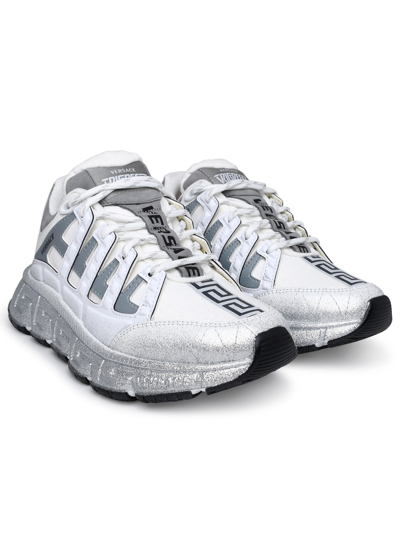 Shop Versace Trigreca Sneakers In White Leather Blend Woman