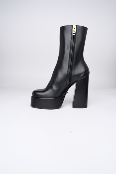 Shop Versace Black Leather Boots Woman