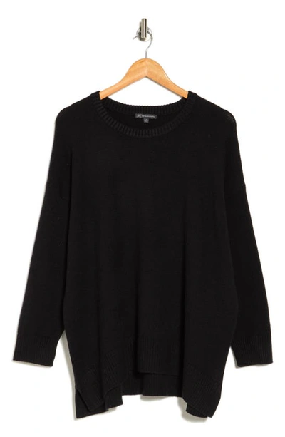 Shop Adrianna Papell Crewneck Curve Hem Pullover Sweater In Black
