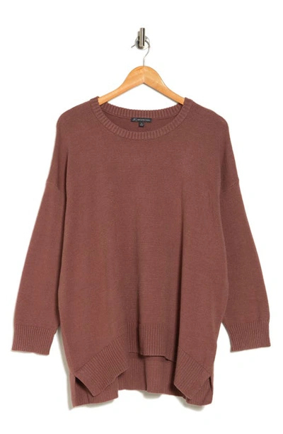 Shop Adrianna Papell Crewneck Curve Hem Pullover Sweater In Pinecone